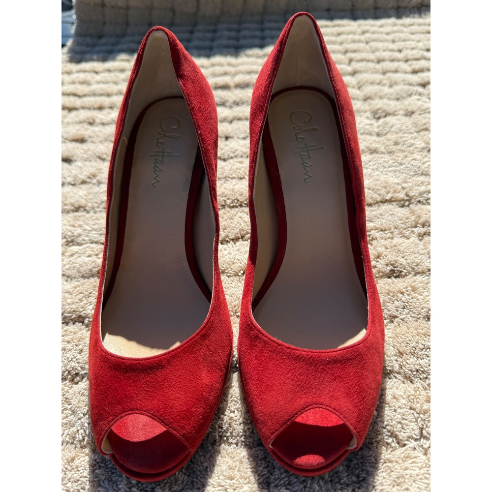 Cole Haan Red Suede Peep Toe Pumps Nike Air Heels D16683 Womens 8B